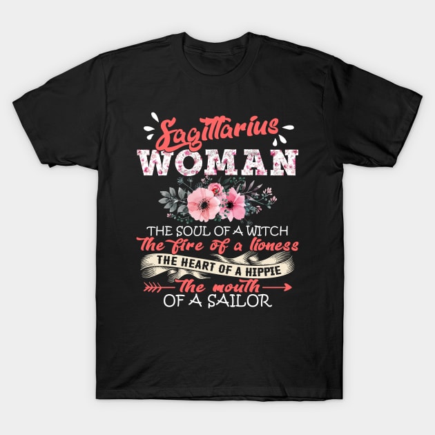 Sagittarius Woman The Soul Of A Witch Floral Yoga Sagittarius Woman Birthday Gift T-Shirt by justinacedric50634